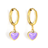 1.5x8mm I.D. earrings + 6.3*5.5mm black/purple/red/pink/blue oil drip heart-shaped accessories earrings steel color/golden color