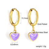 1.5x8mm I.D. earrings + 6.3*5.5mm black/purple/red/pink/blue oil drip heart-shaped accessories earrings steel color/golden color