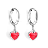 1.5x8mm I.D. earrings + 6.3*5.5mm black/purple/red/pink/blue oil drip heart-shaped accessories earrings steel color/golden color