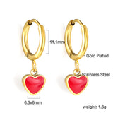 1.5x8mm I.D. earrings + 6.3*5.5mm black/purple/red/pink/blue oil drip heart-shaped accessories earrings steel color/golden color