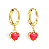 1.5x8mm I.D. earrings + 6.3*5.5mm black/purple/red/pink/blue oil drip heart-shaped accessories earrings steel color/golden color