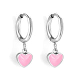 1.5x8mm I.D. earrings + 6.3*5.5mm black/purple/red/pink/blue oil drip heart-shaped accessories earrings steel color/golden color