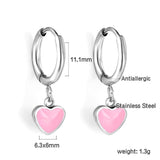 1.5x8mm I.D. earrings + 6.3*5.5mm black/purple/red/pink/blue oil drip heart-shaped accessories earrings steel color/golden color