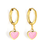 1.5x8mm I.D. earrings + 6.3*5.5mm black/purple/red/pink/blue oil drip heart-shaped accessories earrings steel color/golden color