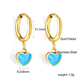 1.5x8mm I.D. earrings + 6.3*5.5mm black/purple/red/pink/blue oil drip heart-shaped accessories earrings steel color/golden color