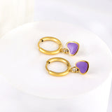 1.5x8mm I.D. earrings + 6.3*5.5mm black/purple/red/pink/blue oil drip heart-shaped accessories earrings steel color/golden color