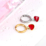 1.5x8mm I.D. earrings + 6.3*5.5mm black/purple/red/pink/blue oil drip heart-shaped accessories earrings steel color/golden color