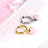 1.5x8mm I.D. earrings + 6.3*5.5mm black/purple/red/pink/blue oil drip heart-shaped accessories earrings steel color/golden color