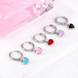 1.5x8mm I.D. earrings + 6.3*5.5mm black/purple/red/pink/blue oil drip heart-shaped accessories earrings steel color/golden color