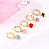 1.5x8mm I.D. earrings + 6.3*5.5mm black/purple/red/pink/blue oil drip heart-shaped accessories earrings steel color/golden color