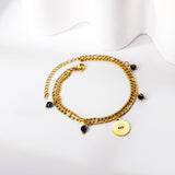 Accessoire Rond Motif Oeil + Bracelet 4 Perles Oeil Noir 18+5cm 