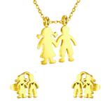 Gold cut boy and girl holding hands jewelry set without diamonds