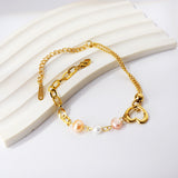 3 Mixed Colours Shaped Pearls + Heart Cutout + Steel Beads Accessories Bracelet 18+5cm