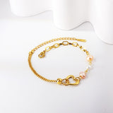 3 Mixed Colours Shaped Pearls + Heart Cutout + Steel Beads Accessories Bracelet 18+5cm