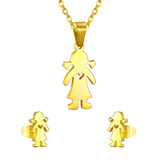 Gold/steel little girl's figure with hollow center cut jewelry set without diamonds