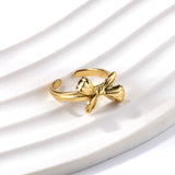 Light luxury aesthetic stainless steel casting jewelry 18k gold three-dimensional bow ring manufacturers