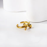 Light luxury aesthetic stainless steel casting jewelry 18k gold three-dimensional bow ring manufacturers