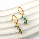 1.6x10mm I.D. Circle with 6.5*23.6mm Leaf Green Diamond Stud Earrings