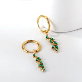 1.5x13.5mm circle with leaf green diamond earrings