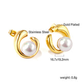 Shaped half circle with white pearl earrings 18k gold