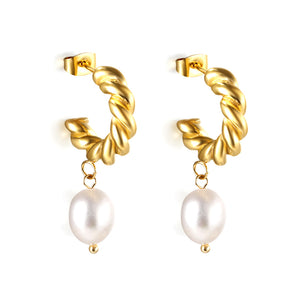 Boucles d'oreilles demi cercle avec perles blanches Or 18 carats