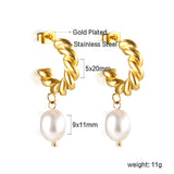 Half circle with white pearl earrings 18k gold