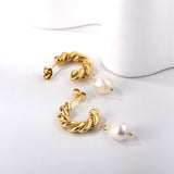 Pendientes medio círculo con perla blanca oro 18k