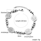 Pulsera charm 4 figuras ovaladas + 3 cuentas acero 20+3cm 