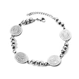 4 oval with portrait + 3 steel beads charm bracelet