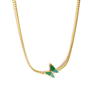 Green butterfly pendant necklace 38+5cm 18k gold