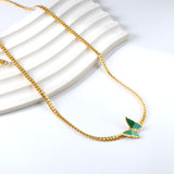 Green butterfly pendant necklace 38+5cm 18k gold