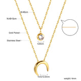 Moon + white diamond pendant double chain 48 + 40 + 5 cm