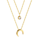 Moon + white diamond pendant double chain 48 + 40 + 5 cm