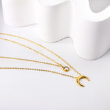 Colgante luna + diamante blanco doble cadena 48+5cm oro 18K