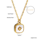 Square with white shell with lucky star with diamond pendant necklace 40+5cm