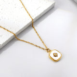 Square with white shell with lucky star with diamond pendant necklace 40+5cm