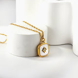 Square with white shell with lucky star with diamond pendant necklace 40+5cm