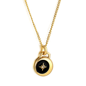 Round with black drip oil with lucky star with diamond pendant necklace 40+5cm