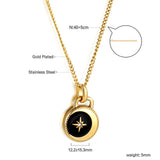 Round with black drip oil with lucky star with diamond pendant necklace 40+5cm