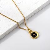 Round with black drip oil with lucky star with diamond pendant necklace 40+5cm