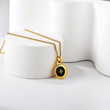 Round with black drip oil with lucky star with diamond pendant necklace 40+5cm