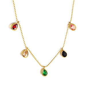 Water drop mixed color diamond pendant necklace 40+5cm