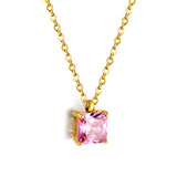 White & Pink & Olive Green Square Diamond Pendant Necklace 42+5cm