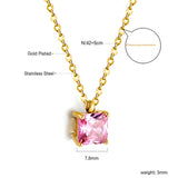 White & Pink & Olive Green Square Diamond Pendant Necklace 42+5cm