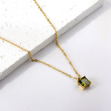 White & Pink & Olive Green Square Diamond Pendant Necklace 42+5cm