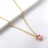 White & Pink & Olive Green Square Diamond Pendant Necklace 42+5cm