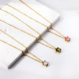 White & Pink & Olive Green Square Diamond Pendant Necklace 42+5cm