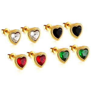 Boucles d'oreilles en forme de coeur avec CZ, quatre couleurs