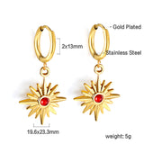 2x14mm circle with lucky star red CZ earrings Gold