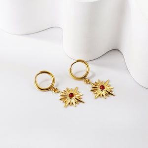 2x14mm circle with lucky star red CZ earrings Gold